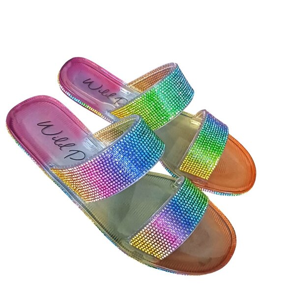 NEW Wild Pair Juba‎ Embellished Pool Side Jelly Sandals in Rainbow Bling Size 6 - Picture 4 of 11